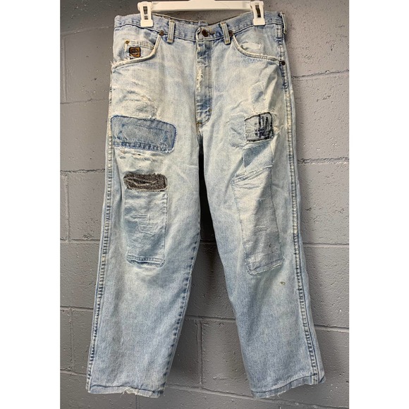 60s Faded Wrangler Jeans Patched Distressed Short Length High Waist Well Worn B1 - Picture 2 of 10